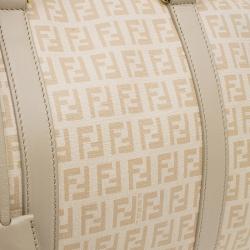 Pre Owned Fendi Beige Zucchino Coated Canvas Forever Bauletto Boston Bag