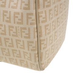 Pre Owned Fendi Beige Zucchino Coated Canvas Forever Bauletto Boston Bag