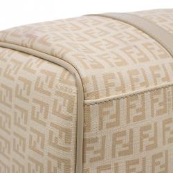 Pre Owned Fendi Beige Zucchino Coated Canvas Forever Bauletto Boston Bag