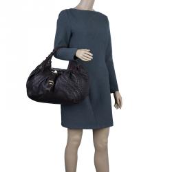 Pre Owned Fendi Dark Brown Leather Large Spy Hobo Bag
