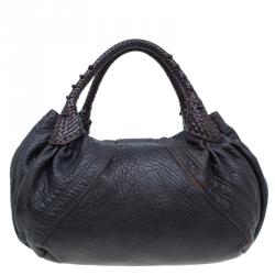 Pre Owned Fendi Dark Brown Leather Large Spy Hobo Bag