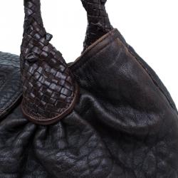 Pre Owned Fendi Dark Brown Leather Large Spy Hobo Bag