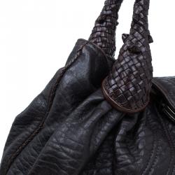 Pre Owned Fendi Dark Brown Leather Large Spy Hobo Bag