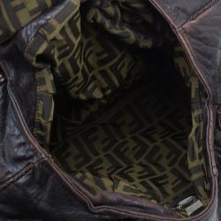 Pre Owned Fendi Dark Brown Leather Large Spy Hobo Bag