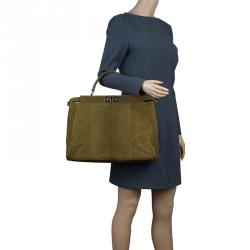 Pre Owned Fendi Military Green Matte Python Leather Large Peekaboo Bag