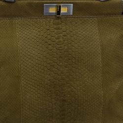 Pre Owned Fendi Military Green Matte Python Leather Large Peekaboo Bag