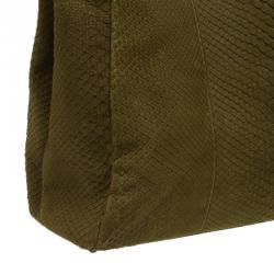 Pre Owned Fendi Military Green Matte Python Leather Large Peekaboo Bag