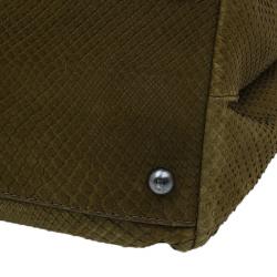 Pre Owned Fendi Military Green Matte Python Leather Large Peekaboo Bag