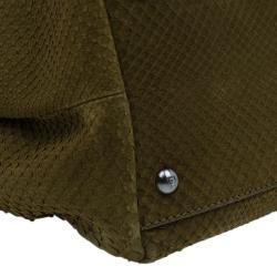 Pre Owned Fendi Military Green Matte Python Leather Large Peekaboo Bag