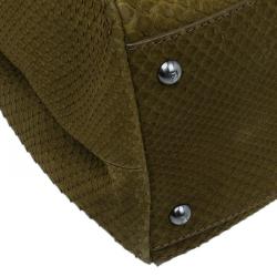 Pre Owned Fendi Military Green Matte Python Leather Large Peekaboo Bag