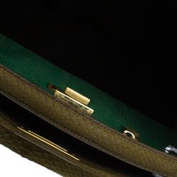 Pre Owned Fendi Military Green Matte Python Leather Large Peekaboo Bag