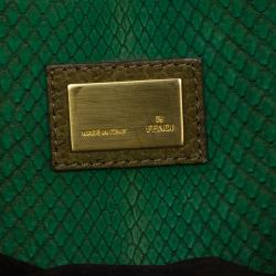 Pre Owned Fendi Military Green Matte Python Leather Large Peekaboo Bag
