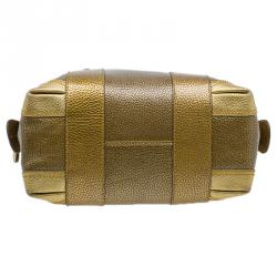 Pre Owned Fendi Gold Pebbled Leather Media Boston Bag