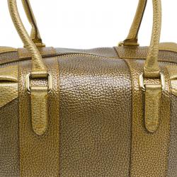 Pre Owned Fendi Gold Pebbled Leather Media Boston Bag