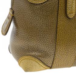 Pre Owned Fendi Gold Pebbled Leather Media Boston Bag