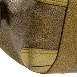 Pre Owned Fendi Gold Pebbled Leather Media Boston Bag
