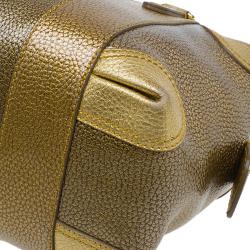 Pre Owned Fendi Gold Pebbled Leather Media Boston Bag