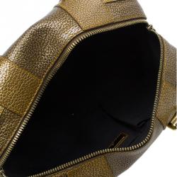 Pre Owned Fendi Gold Pebbled Leather Media Boston Bag