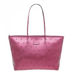 Pre Owned Fendi Metallic Purple Perforated Leather Roll Tote Bag W/ Pouch