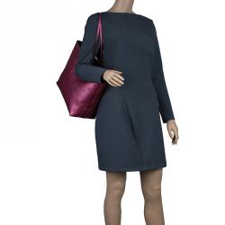 Pre Owned Fendi Metallic Purple Perforated Leather Roll Tote Bag W/ Pouch