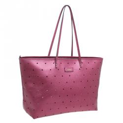 Pre Owned Fendi Metallic Purple Perforated Leather Roll Tote Bag W/ Pouch