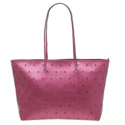 Pre Owned Fendi Metallic Purple Perforated Leather Roll Tote Bag W/ Pouch