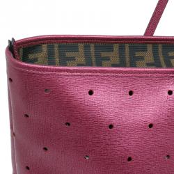 Pre Owned Fendi Metallic Purple Perforated Leather Roll Tote Bag W/ Pouch