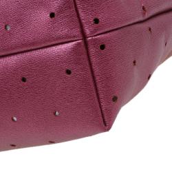 Pre Owned Fendi Metallic Purple Perforated Leather Roll Tote Bag W/ Pouch