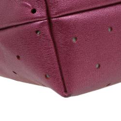 Pre Owned Fendi Metallic Purple Perforated Leather Roll Tote Bag W/ Pouch