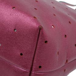 Pre Owned Fendi Metallic Purple Perforated Leather Roll Tote Bag W/ Pouch