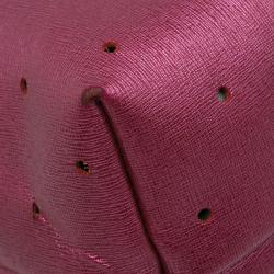 Pre Owned Fendi Metallic Purple Perforated Leather Roll Tote Bag W/ Pouch