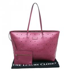 Pre Owned Fendi Metallic Purple Perforated Leather Roll Tote Bag W/ Pouch