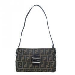 Fendi Brown Tobacco Zucca Long Baguette Shoulder Bag