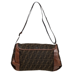Fendi Tobacco Zucca Canvas and Leather Flap Messenger Bag