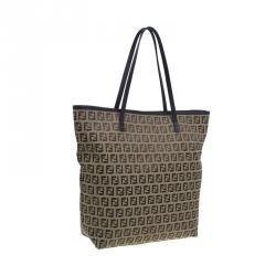 Pre Owned Fendi Brown Canvas and Leather Zucchino Tote Bag