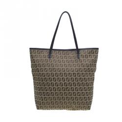 Pre Owned Fendi Brown Canvas and Leather Zucchino Tote Bag