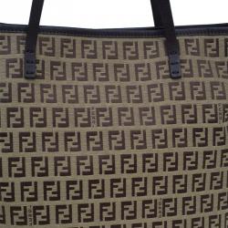Pre Owned Fendi Brown Canvas and Leather Zucchino Tote Bag