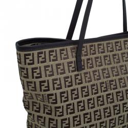 Pre Owned Fendi Brown Canvas and Leather Zucchino Tote Bag