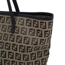 Pre Owned Fendi Brown Canvas and Leather Zucchino Tote Bag