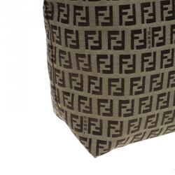 Pre Owned Fendi Brown Canvas and Leather Zucchino Tote Bag