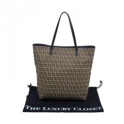Pre Owned Fendi Brown Canvas and Leather Zucchino Tote Bag