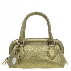 Pre Owned Fendi Gold Selleria Leather Small Satchel Bag