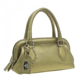 Pre Owned Fendi Gold Selleria Leather Small Satchel Bag