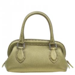 Pre Owned Fendi Gold Selleria Leather Small Satchel Bag