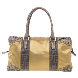 Pre Owned Fendi Gold Coated Canvas and Nylon Large B. Mix Tote