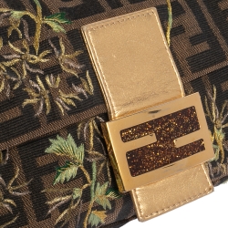 Fendi Gold/Tobacco Zucca Canvas and Leather Mamma Baguette Bag