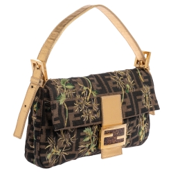 Fendi Gold/Tobacco Zucca Canvas and Leather Mamma Baguette Bag