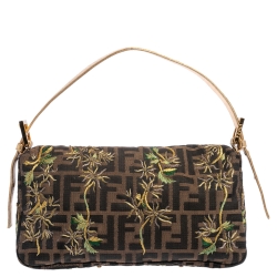 Fendi Gold/Tobacco Zucca Canvas and Leather Mamma Baguette Bag