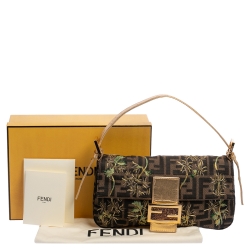 Fendi Gold/Tobacco Zucca Canvas and Leather Mamma Baguette Bag