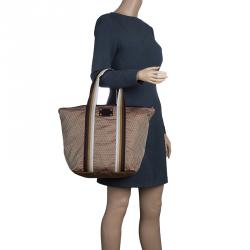 Pre Owned Fendi Brown Striped Zucchino Nylon Shopping Tote